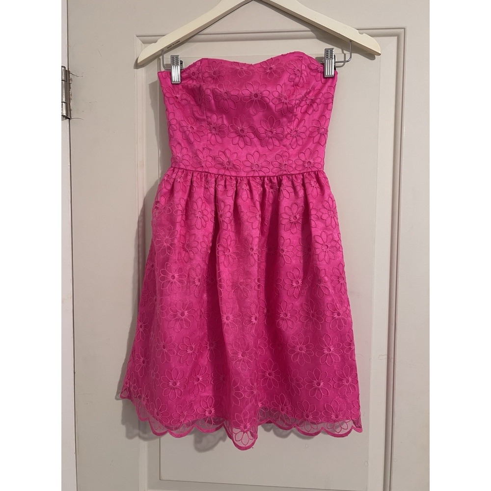 Lilly Pulitzer Peyton Mini Strapless Hoco Dress Floral Bloom Hot Pink Barbiecore
